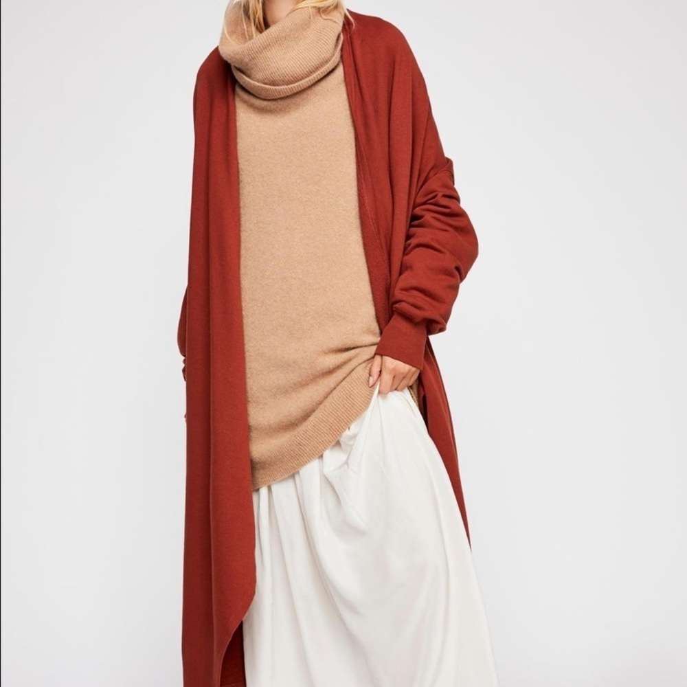 FREE PEOPLE Beach Red Eye Burnt Orange Open Cardigan Coat Jacket
